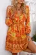 Orange Floral Antique Brass Buttoned Boho Dress