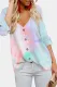 V-neck Long Sleeve Tie-dye Blouse With Buttons Closure