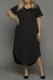 Black Black Plus size V Neck Short Sleeve Maxi Dress with Slits