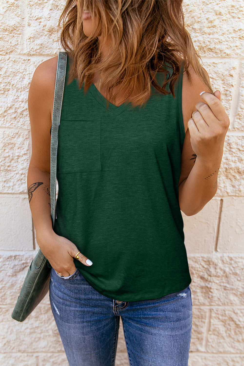 Sleeveless Black Racerback Tank Top with Cutout Design - Green main image 0