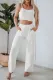 White Cropped Cami Top and High Waist Pants Two Piece Set