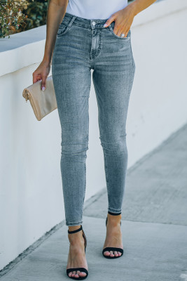 Gray Faded Skinny Jeans with Pockets