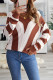 Brown Striped Colorblock V Neck Knitted Sweater