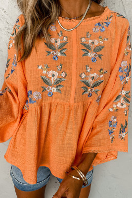 Orange Kimono ärmar broderad topp