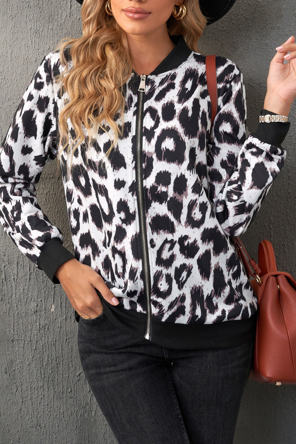 US$ 9.18 Drop-shipping Leopard Zip up Jacket for Women