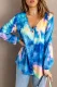 Blue V-neck Long Sleeve Tie-dye Blouse With Buttons Closure