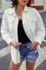 White Pocket Raw Hem Buttoned Denim Jacket