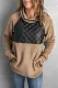 Khaki Buttons Pocketed Quilted Color Block Fleece Sweatshirt