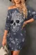 Tie Dye Leopard Skull Long Sleeve Mini Dress