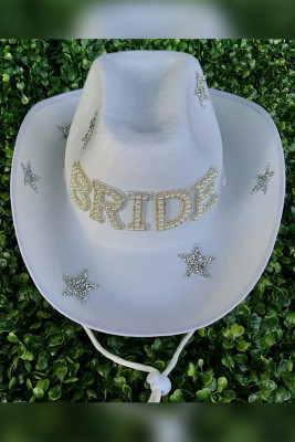 White Pearl Bride Diamond Stars Romantic Cowgirl Hat