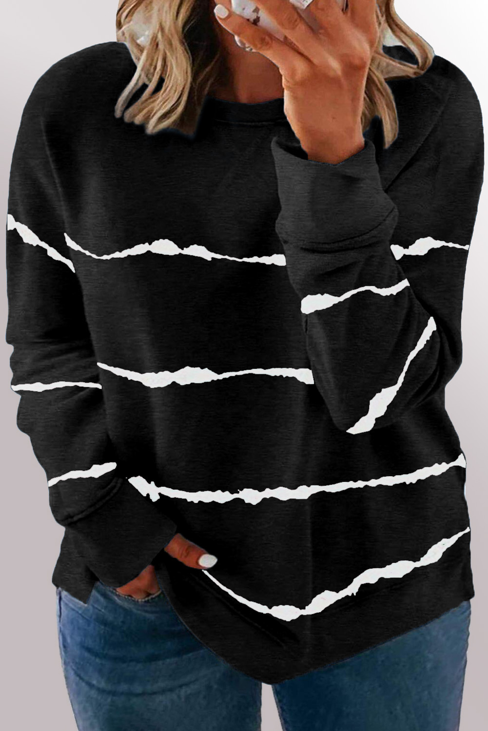 US$ 8.51 Drop-shipping Black Tie-dye Stripes Plus Size Sweatshirt for Women