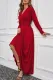 Fiery Red Wrap V Neck Dolman Sleeve Pleated Maxi Dress