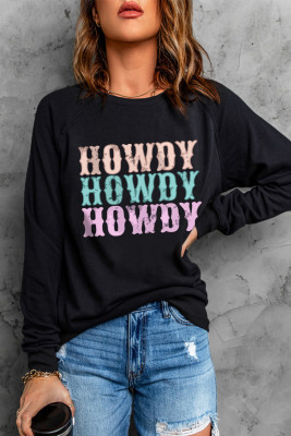 Black HOWDY Letter Print Long Sleeve Sweatshirt