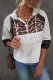 White Leopard Print Contrast Stitching Hoodie
