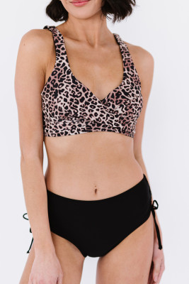 Black Leopard Print Criss Cross High Waist Bikini Set