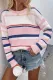 Pink Knitted Crew Neck Striped Color Block Sweater