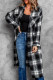 Black Plaid Print Buttoned Pocketed Long Sleeve Long Coat