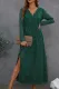 Green White White Fiery Red Long Sleeve V Neck Lace Maxi Dress with Split