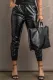 Faux Leather Pocketed Drawstring High Waist Joggers