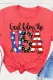 Fiery Red God Blessed The USA Flag Pattern Printed Graphic Tee
