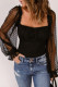 Black Ruched Bust Dotted Mesh Puff Sleeve Bodysuit