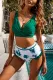 Green Sexy Solid Crisscross Top and Ruffled Tie Dye High Waisted Swimsuit