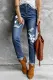 Floral Pattern Distressed Skinny Fit Raw Hem Jeans