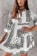 White Geometric Tribal Print 3/4 Flared Sleeve Mini Dress
