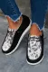 Black Leopard Lace Up Round Toe Flat Sneaker