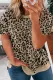 Leopard Camouflage Print Round Neck T-shirt with Slits