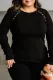 Black Plus Size Solid Buttons Long Sleeve Top