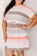 Stripe Stripe Striped Print Drawstring Short Sleeve Plus Size Dress