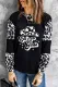 Black Cowgirl Hat Graphic Animal Print Colorblock Long Sleeve Top