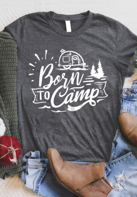 Gray Born To Camp Outdoors Journal Graphic Tee