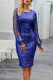Blue Sequin Tassel Sleeve Bodycon Prom Dress