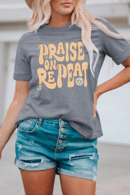 Gray Praise On Repeat Daisy Print Short Sleeve T Shirt