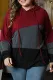 Fiery Red Women's Color Block Plus Size Hoodie Long Sleeve Drawstring Pullover