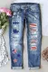 Sky Blue American Flag Stripe Star Patchwork Distressed Jeans