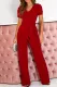 Red Straight Leg Knotted High Waist Short Sleeve Jumpsuit