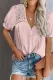 Pink V Neck Lace Crochet Short Sleeve Shirt