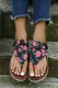 Flower Print Flip Flop Zipped Flat Sandals