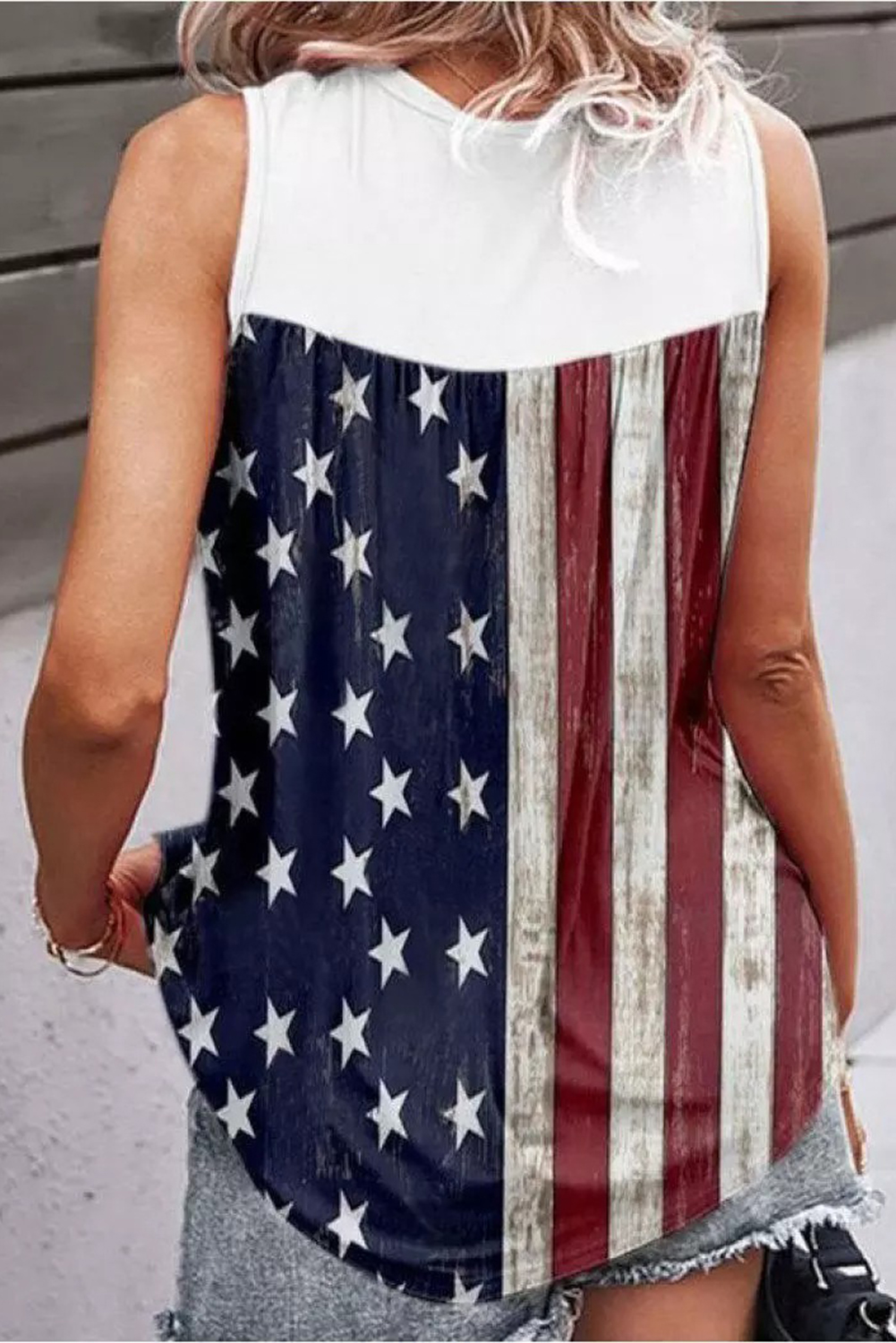 US$ 5.41 Drop-shipping American Flag Lace Patchwork Tank Top for Women
