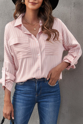 Pink Striped Print Buttoned Shirt