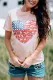 Pink American Flag Leopard Heart Shape Print Graphic Tee