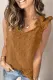 Brown Swiss Dot Woven Sleeveless Top With Ruffled Straps