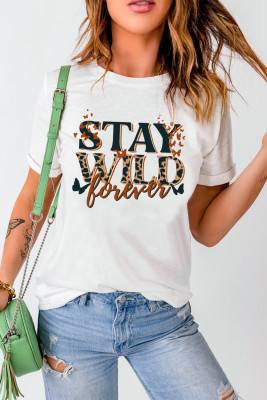 White Stay Wild Forever Letter Print Short Sleeve T Shirt