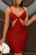 Wine Fiery Red Spaghetti Straps Cutout Bodycon Mini Dress