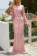 Pink Sequin Fringe Sleeve Prom Maxi Dress