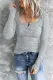 Gray Crewneck Buttons Ribbed Knit Long Sleeve Top