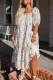 White Floral Print Puff Sleeve Square Neck Plus Size Dress